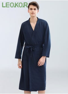 Buy Man Bathrobe Waffle Weave Lightweight Kimono Spa Bathrobe Blue  L (60-80Kg) in Saudi Arabia