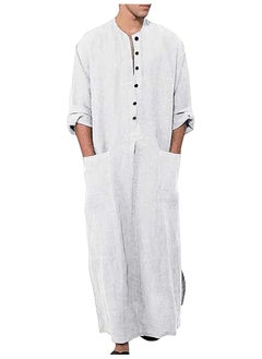 اشتري Men's Muslim Clothing Durable Soft Abaya Long Dress Ethnic Wear Casual Shirt with Pockets في السعودية