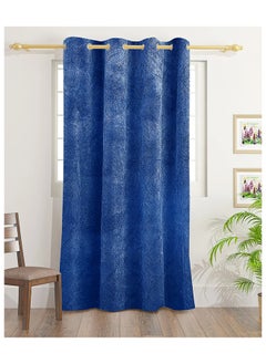 Buy Camila Velvet Copper Print Curtains With Groomets - Polyester-Single Window Curtain- Sound, Sunlight And Heat Insulation- 260X140Cm - Blue in UAE