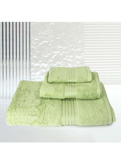 Buy 3 Pcs Events Dyed Towel set 550 GSM 100% Cotton Terry Viscose Border 1 Bath Towel (75x145) cm 1 Hand Towel (50x90) cm 1 Face Towel (33x33) cm Premiun Look Luxury Feel Extremely Absorbent Green Color in UAE
