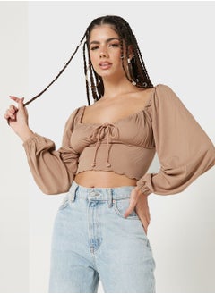 اشتري Solid Puff Sleeve Crop Top في السعودية