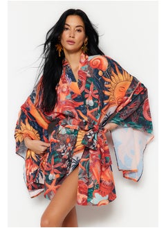 Buy Tropical Patterned Belted Mini Woven Kimono & Kaftan TBESS23KM00024 in Egypt