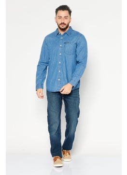 اشتري Men Regular Fit Washed Long Sleeve Denim Shirt, Blue في الامارات