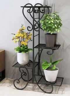 Buy 1-Piece Four-Tier Metal Plant Flower Stand Holder Black 45 x 25 x 80 Centimeter in UAE