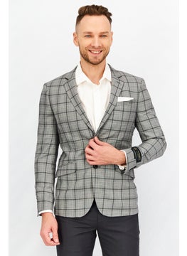 Buy Men Slim Fit Windowpane Formal Blazer, Grey/Black in UAE