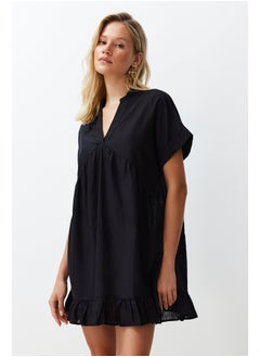 Buy Black Wide Fit Mini Woven Frilly Beach Dress TBESS24EL00113 in Egypt