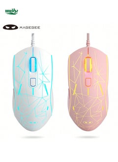 اشتري Magegee G6 Gired Gaming Gaming Mouse ، Mouse USB Optical Mouse مع 7 ألوان تتنفس LED LED ، 6 مستويات DPI قابلة للتعديل من 600 إلى 3200 لألعاب الكمبيوتر كمبيوتر المحمول والعمل - الوردي/الأبيض في الامارات