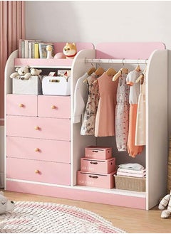 Buy Kids Wardrobe,Children's Closet Storage Organizer with Hanging Area and Drawers,Baby Clothes Cabinet,Multifunction Kid Armoire Dresser Baby Wardrobe Closet,Girls Boys Clothes Organizer Storage Rack(Pink) in Saudi Arabia