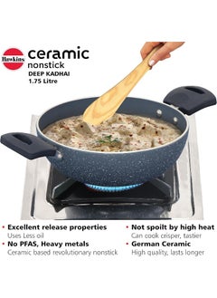 اشتري Ceramic Nonstick 1.75 Litre Deep Kadhai Induction Deep Fry Pan with Glass Lid Granite Kadai ICK175G في الامارات