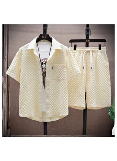 اشتري Summer Ice Silk Mens Casual Grid Shirt Shorts Set F37 khakis في الامارات