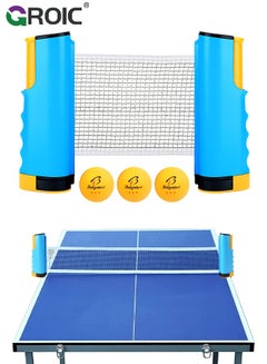 Buy Portable Ping Pong Net Stes with 3Pcs 3-Star Ball, All-in-One Retractable Table Tennis Net Up to 70" Wide, Can be clamped on Any Desktop Less Than 2" Thick, Premium Family Fun Game in Saudi Arabia