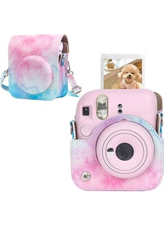 Buy PU Leather Camera Case for Fujifilm Instax Mini 12 Instant Camera | Protective Camera Cover with Adjustable Shoulder Strap - Blue pink painting in UAE