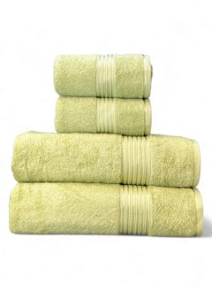 Buy 4-Piece 100% Cotton 550 GSM Quick Dry Highly Absorbent Thick Hand Soft Hotel Quality For BathTowel Set 85x170cm Light Green in Saudi Arabia