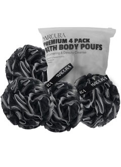 Buy Premium Bamboo Charcoal Shower Puff - 4 Pack Black Bath Sponges - X-Large Mesh Pouf Loofahs for Enhanced Skin Care for Men & Women - Nature-Inspired, Luxurious Bathing Experience in UAE