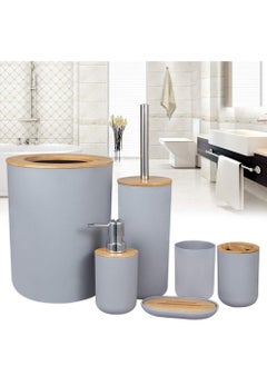 اشتري Bathroom Accessories Set, 6 Piece Plastic Bathroom Accessory Set W/Soap Dispenser, Toothbrush Holder, Tumbler Cup, Soap Dish, Trash Can, Toilet Brush with Holder في الامارات