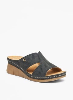 Buy Textured Slip-On Sandals with Wedge Heels in UAE