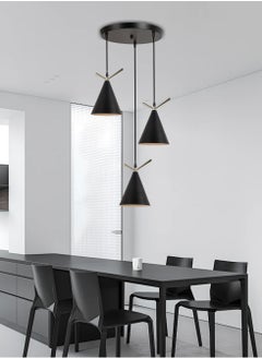 Buy Modern Black Matte Triple Pendant Light with Gold Accents – Adjustable Ceiling Fixture for Contemporary Interiors - Black in Saudi Arabia