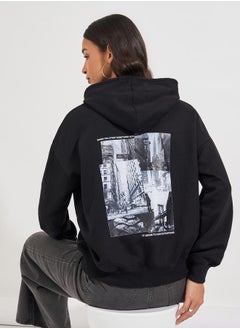 Buy Oversized Regular Length Photo Print Hoodie in Saudi Arabia