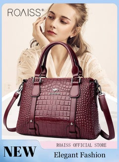 Buy Leather Women Shoulder Bag Women's Handbag Elegant Patent Leather Bag Waterproof Handbag Shoulder Bag Fashion Crocodile Pattern Women Large Capacity Bag in Saudi Arabia