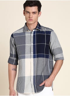 Buy India Slim Windowpane Checked Slim Fit Pure Cotton Casual Shirt in UAE