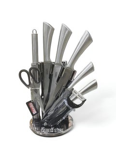 Buy Stainless steel knifes set 9 pieces with 360 degree rotating holder - Bonito in Egypt