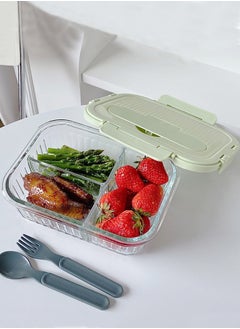 اشتري 3-Grids Glass Meal Prep Container Glass Lunch Box Sandwich Salad Bento Box BPA-Free Microwave Oven Freezer Dishwasher for Adults Kids Green في الامارات