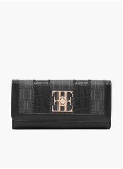 Buy Women Monogram Print Flap Wallet with Twist Lock Closure in Saudi Arabia