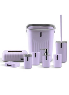 Buy 8-Piece Bathroom Accessories Set Purple/Grey in Saudi Arabia