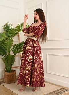 Buy Long Dress decorated with a tie on the waist in Saudi Arabia
