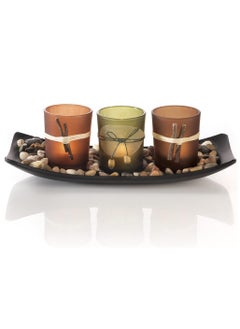 Buy Natural Candlescape Set, 3 Decorative Candle Holders, Rocks and Tray in UAE