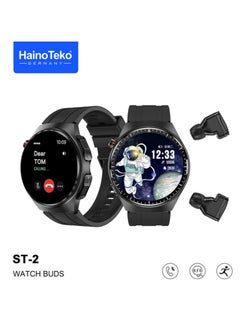 Buy Smart Watch ST-2 Watch Buds With Built-in Bluetooth Earphones AMOLED Screen With Wireless Charging Black in Saudi Arabia