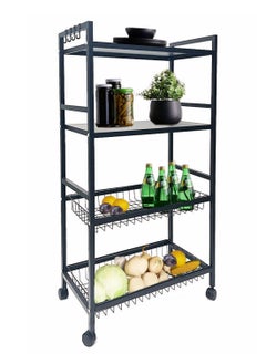 اشتري 4 Tier Metal Shelving Unit on Wheels, Adjustable Storage Racks and Shelf, Heavy Duty Rolling Metal Shelves for Laundry Bathroom Kitchen Garage Pantry Organization Bakers Rack في الامارات