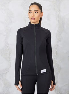 Buy Gymspire Edition - Label Broad Stitch & Thumbhole Detail Zip Up Jacket in Saudi Arabia