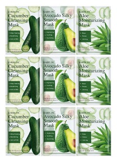 Buy 9 Pieces Facial Sheet Masks,Avocado,Cucumber,Aloe Vera,25ml in UAE