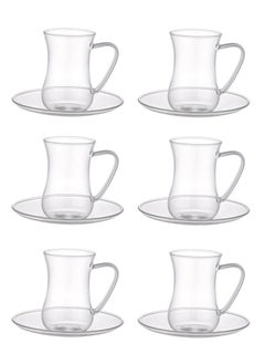 Buy 12-Piece Borosilicate Glass Cup And Saucer Set 120Ml Clear in Saudi Arabia