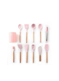 Buy Silicone Kitchen Utensils Dispenser Set 12 Pieces Cooking Utensils Made of Silicone, Set Includes Distribution Kit Holder, (Pink Color) in Egypt