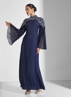 green emerald velvet dress Anara Pink Floral Embroidered Maxi Dress main image 1