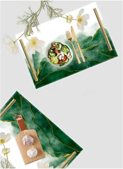 Buy Decorative Acrylic Serving Tray with Gold Metal Handles and Watercolor Design in Saudi Arabia