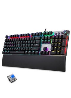 اشتري F2088 WIND Full Gaming Mechanical Keyboard – BLUE Switches - Rainbow LED Backlit - EN 104 PBT Keycaps and Metal Panel - Multimedia Control Knob & Wrist Rest - Software | Silver/Black في مصر