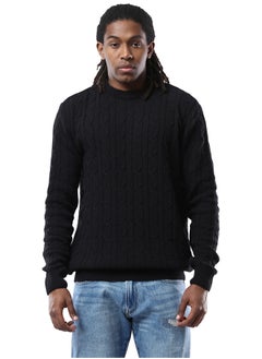 اشتري Round Neck Braided Knit Black Pullover في مصر