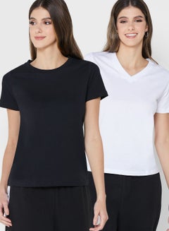 Buy 2 Pack V Neck & Round Neck T-Shirt in UAE