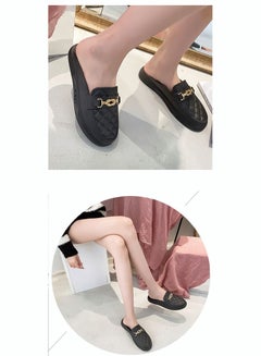 Buy Women's Flat Mules Closed Toe Sandals Knit Fashion Slippers Slip-On Backless Mule Shoes in UAE