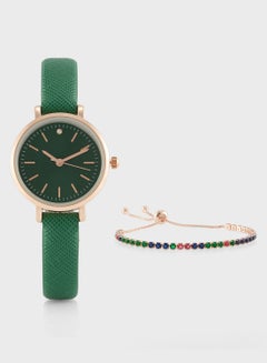 Buy Classic Analogue Watch & Cz Rhinestone Bracelet Gift Set in UAE