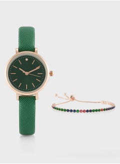 Buy Classic Analogue Watch & Cz Rhinestone Bracelet Gift Set in UAE