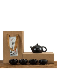 Buy 5-Piece Teacups and Teapot Gift Box Set for Outdoor and Camping Black in UAE