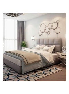 Buy White Wood and Linen Queen Bed 200x140x140 cm - Grey in Saudi Arabia