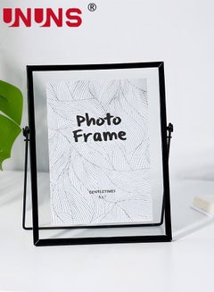 اشتري Tabletop Photo Frame With Bracket,Black Metal Floating Picture Frame,DIY Clear Glass Photo Frames Ornament,6.8x8.8inch في الامارات