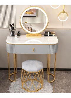 اشتري Cosmetic Desk with Lighted Mirror - Lightweight, Luxurious Makeup Vanity with Lights, 3 Lighting Modes, Adjustable Brightness, 1 Drawers, Makeup Table with Soft, Cushioned في الامارات