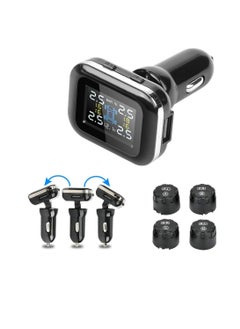 Buy Tire Pressure Monitoring System TPMS, Wireless Tire Pressure Monitor Adjustable Display Angle with 4 Waterproof External Sensors Auto Alarm Real-time Display Temperature Pressure in UAE