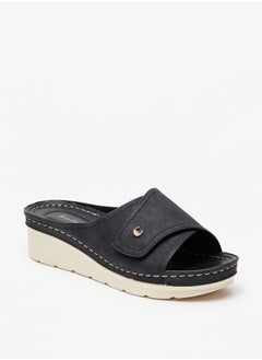 Buy Women's Stitch Detail Slip-On Sandals with Flatform Heels in UAE